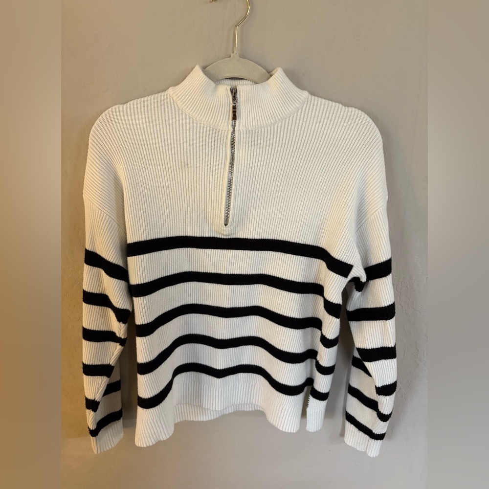 Striped Off White and Black Women's Sweater